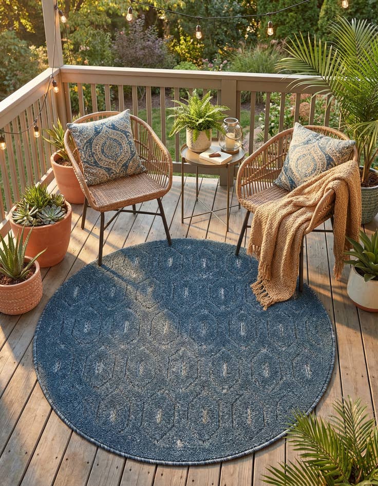 Detail image of  3' x 3'  Washable Trellis Textured Indoor / Outdoor Round Rug