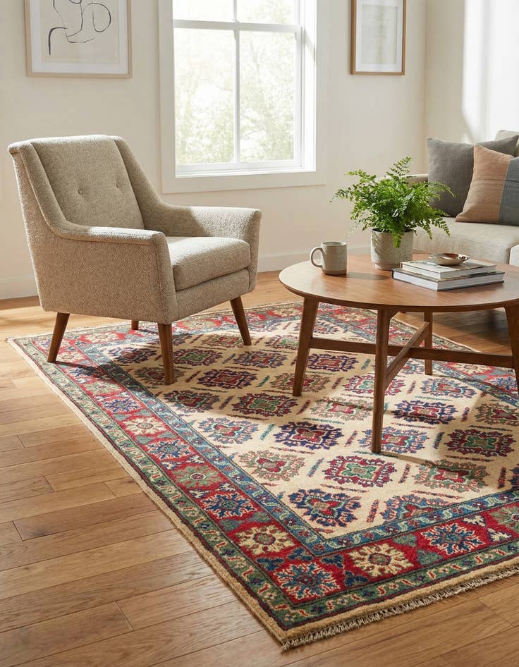 Detail image of 4' 2 x 6' 2  Hand Knotted Kazak Rug