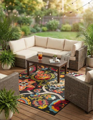 Multi Black Easy-Clean Casablanca Indoor / Outdoor Square Rug