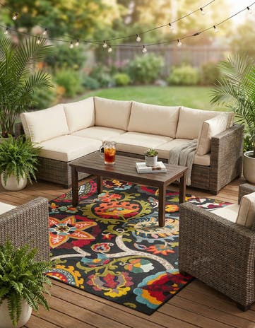 Multi Black Easy-Clean Casablanca Indoor / Outdoor Square Rug