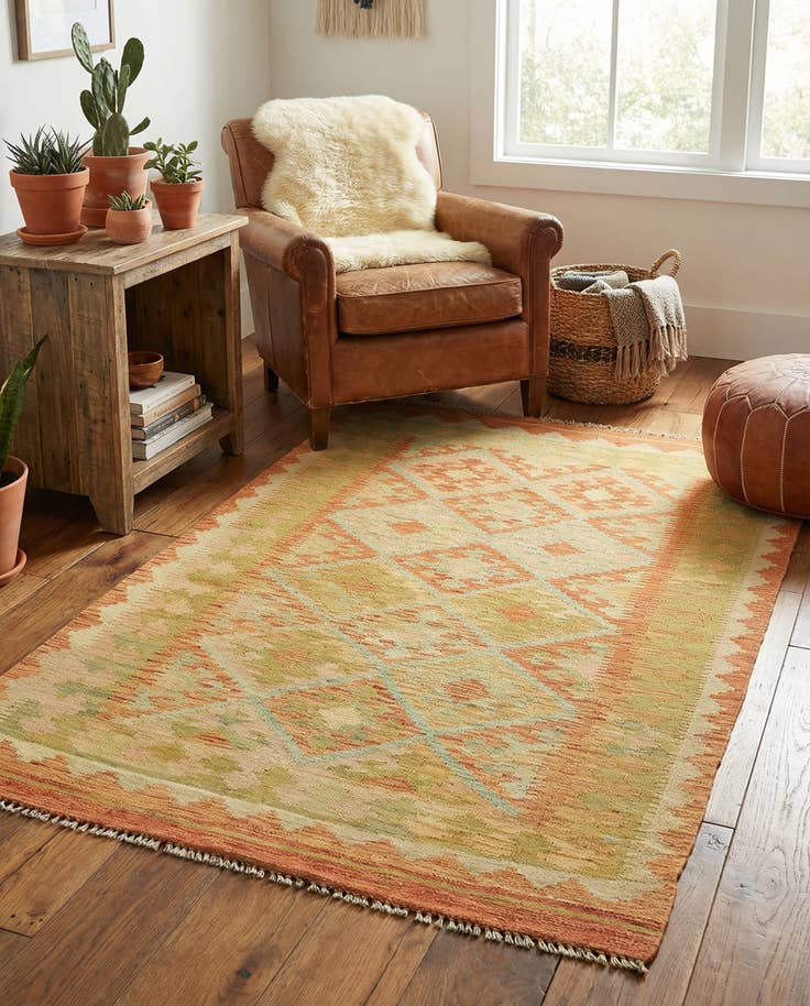 Detail image of 3' 2 x 5' Hand Woven Kilim Waziri Wool Rug