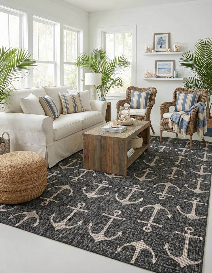 Detail image of 10' x 13'  Washable Coastal Indoor / Outdoor Rug