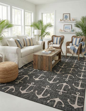Charcoal Easy-Clean Coastal Indoor / Outdoor Rug