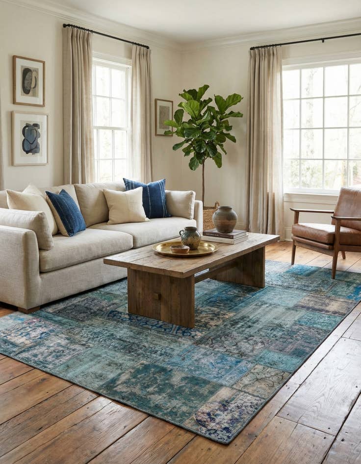 Detail image of 5' 9 x 8'  Hand Knotted Ultra Vintage Persian Wool Rug