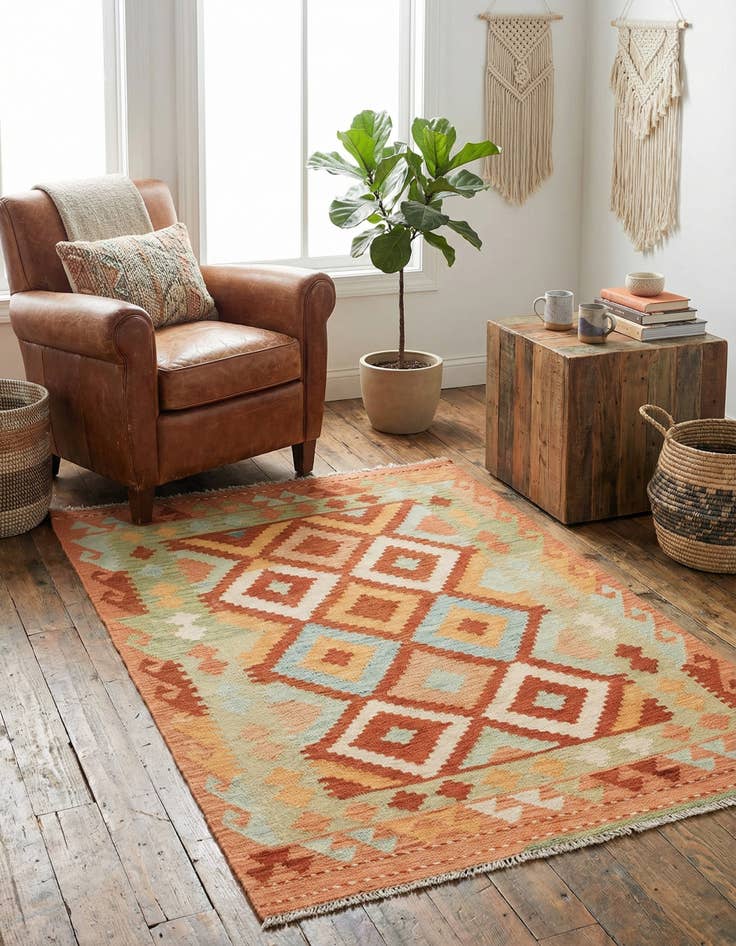 Detail image of 3' x 4' 10  Hand Woven Kilim Waziri Wool Rug