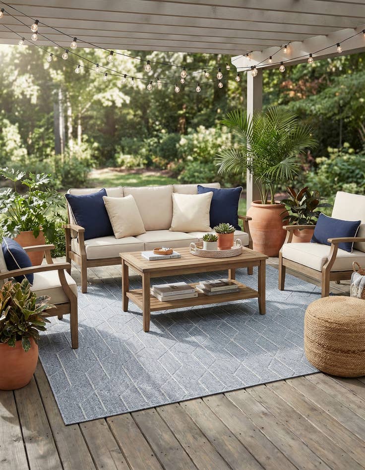 Detail image of 7' 10 x 7' 10 Easy-Clean Trellis Indoor / Outdoor Square Rug