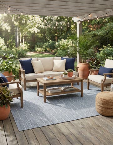 Light Blue Easy-Clean Lattice Indoor / Outdoor Square Rug