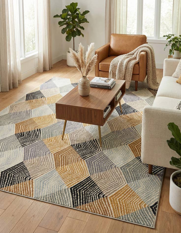 Detail image of 7' 10 x 7' 10  Washable Modern Indoor / Outdoor Square Rug