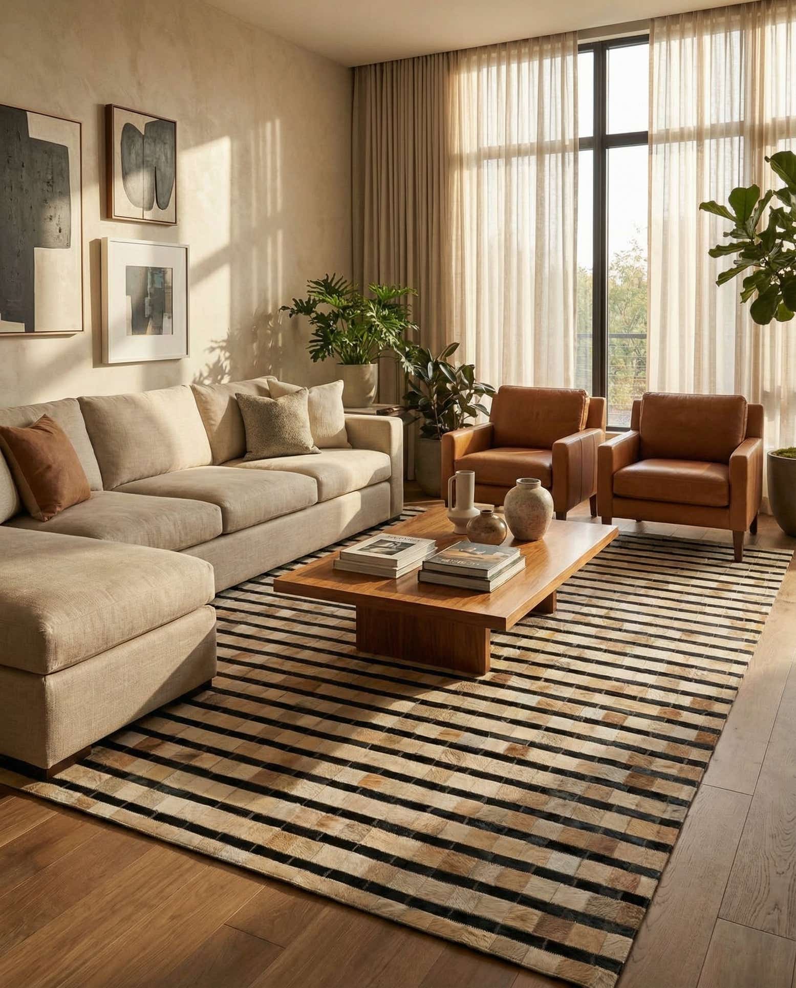 5' 1 x 7' 10 Cowhide Leather Rug