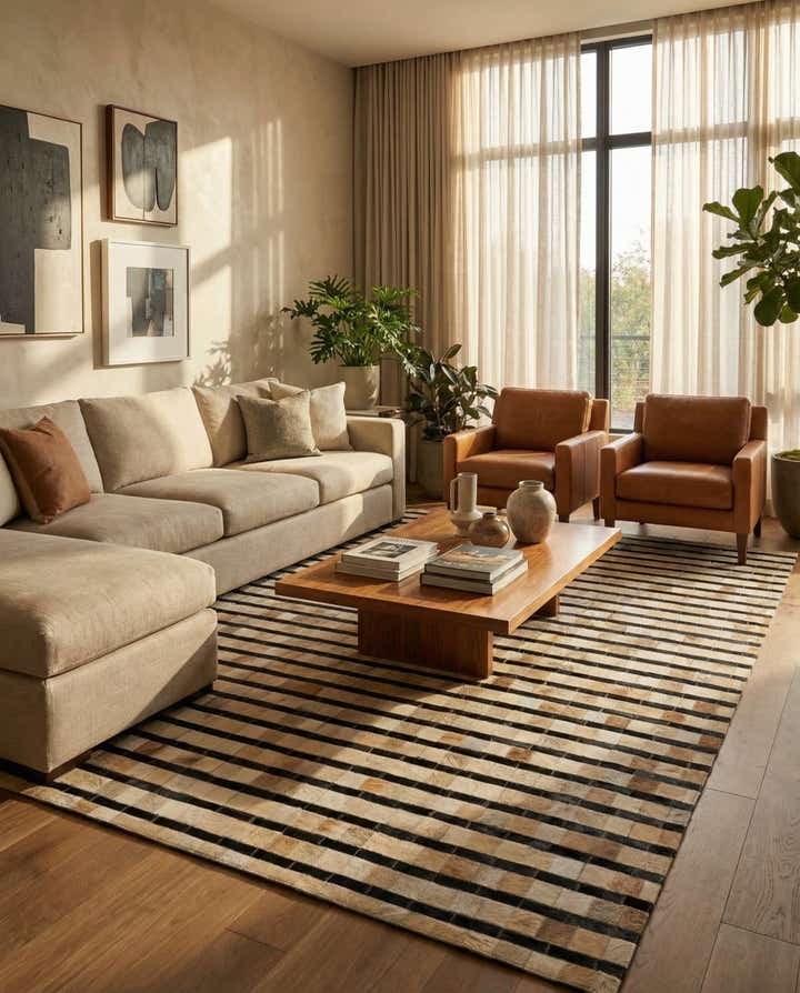 5' 1 x 7' 10 Cowhide Leather Rug