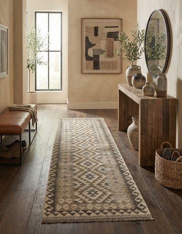 2' 9 x 9' 8 Hand Woven Kilim Maymana Wool Runner Rug