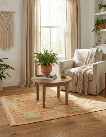2' 7 x 4' Hand Woven Kilim Waziri Wool Rug