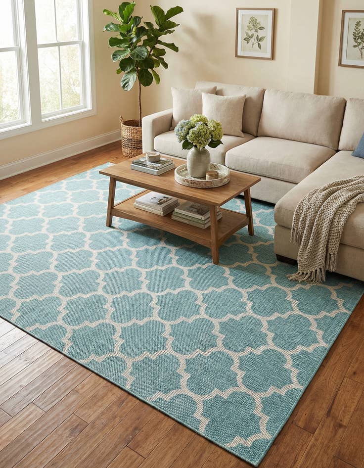 Detail image of 9' x 12' Easy-Clean Trellis Indoor / Outdoor Rug