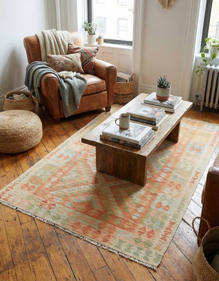 Detail image of 3' 2 x 4' 9  Hand Woven Kilim Waziri Wool Rug