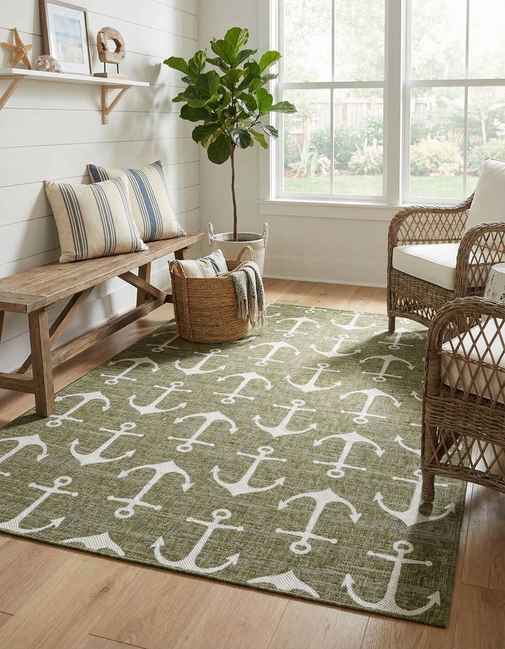 Detail image of 7' 10 x 11'  Washable Coastal Indoor / Outdoor Rug