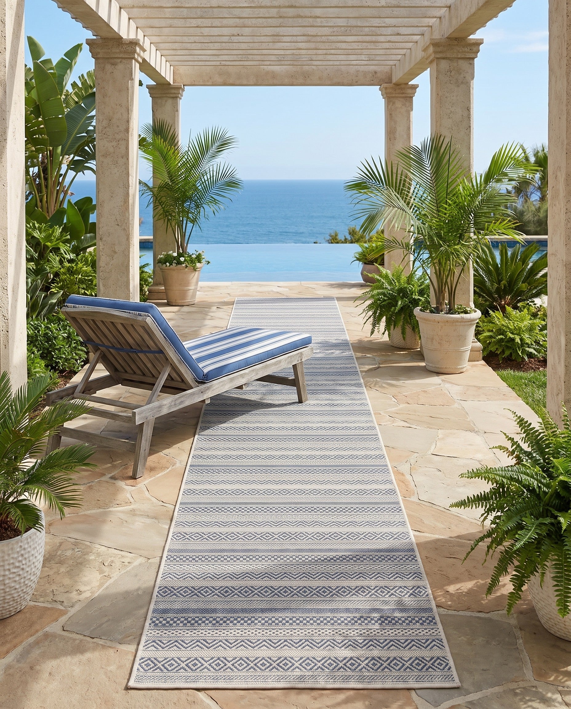 2' 7 x 12' Easy-Clean Striped Indoor / Outdoor Runner Rug