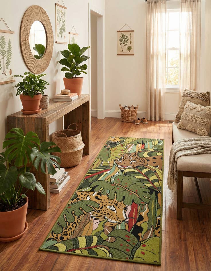 Detail image of 2' x 5'  Washable Botanical Indoor / Outdoor Runner Rug