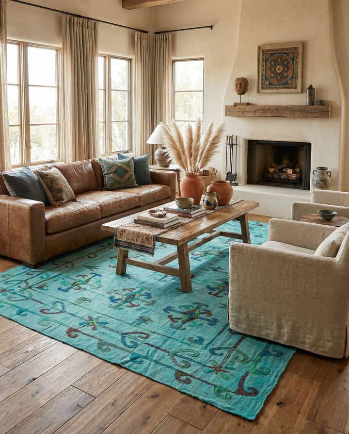 6' 8 x 9' 3 Hand Woven Kilim Suzani Wool Rug