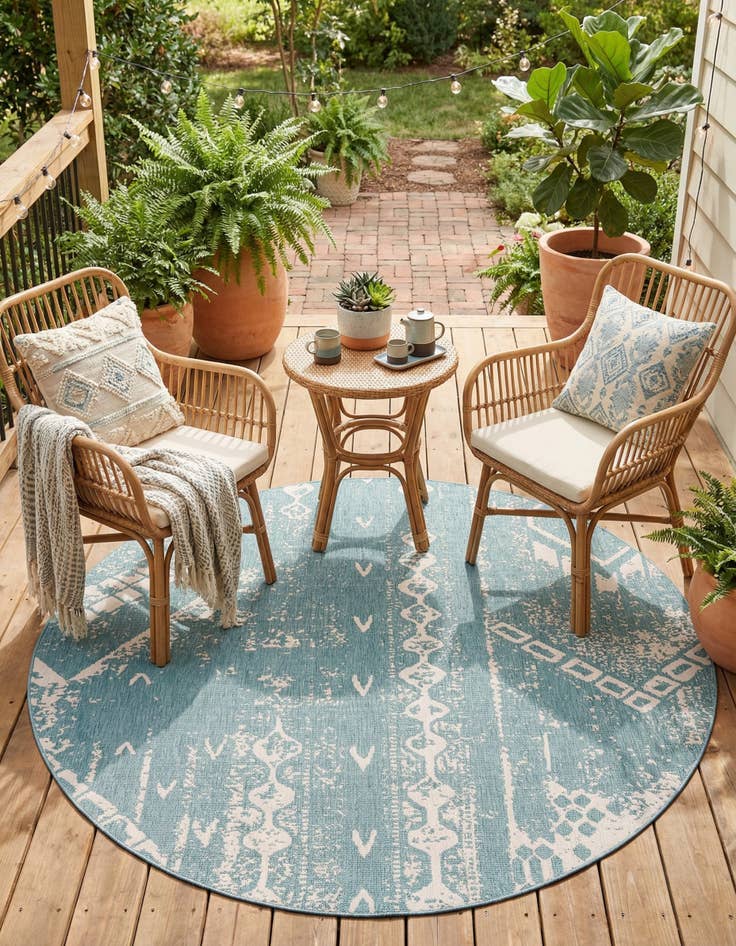 Detail image of  10' 8 x 10' 8  Washable Bohemian Indoor / Outdoor Round Rug