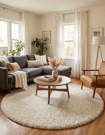 7' x 7' Solid Shag Round Rug