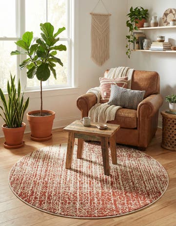 Red Angelica Round Rug