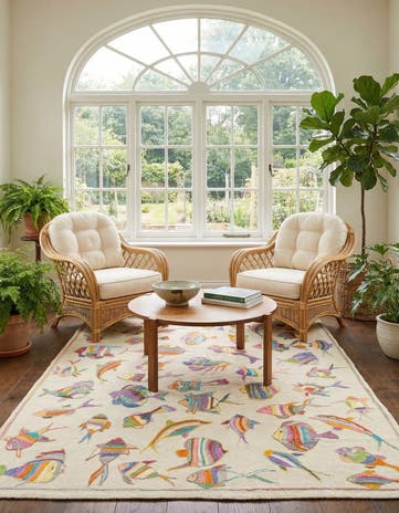4' 5 x 5' 9 Hand Woven Kilim Suzani Wool Rug