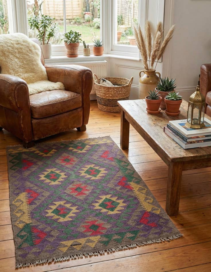 Detail image of 3' 5 x 5'  Hand Woven Kilim Maymana Wool Rug