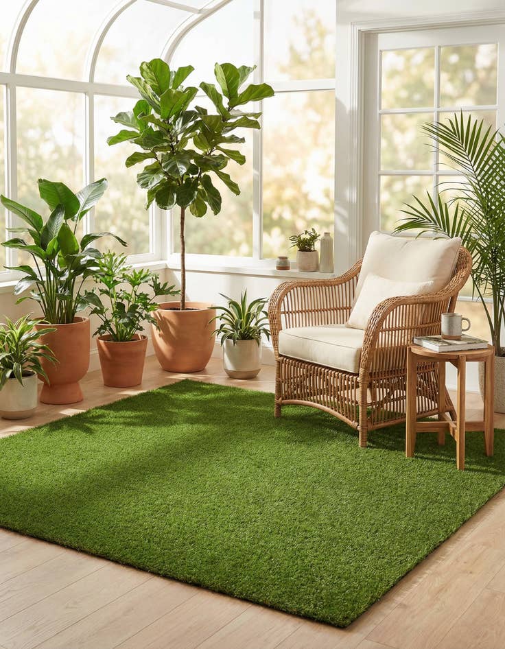 Detail image of 7' 10 x 7' 10  Washable Grass Indoor / Outdoor Square Rug