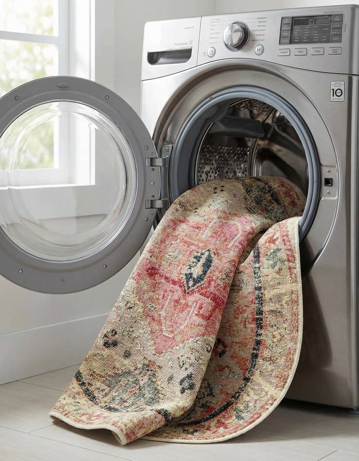 Detail image of 3' x 3'  Washable Traditional Indoor / Outdoor Round Rug