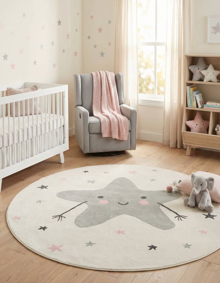 Detail image of 7' 10 x 7' 10 Star Whimsy Kids Round Rug