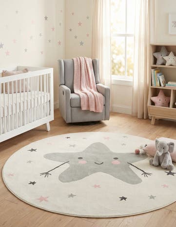 7' 10 x 7' 10 Star Whimsy Kids Round Rug