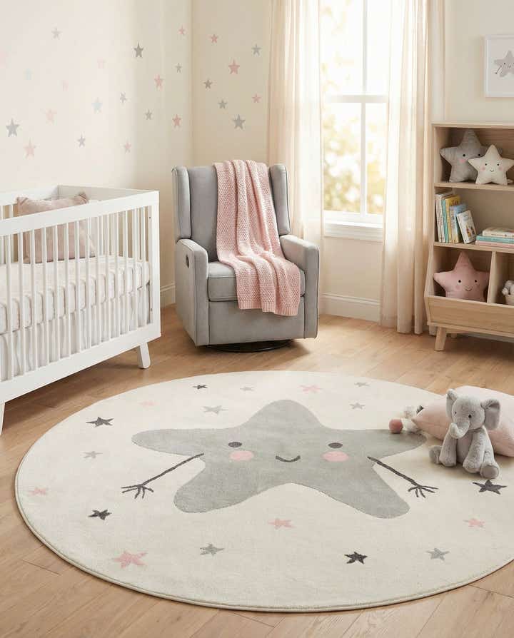 7' 10 x 7' 10 Star Whimsy Kids Round Rug