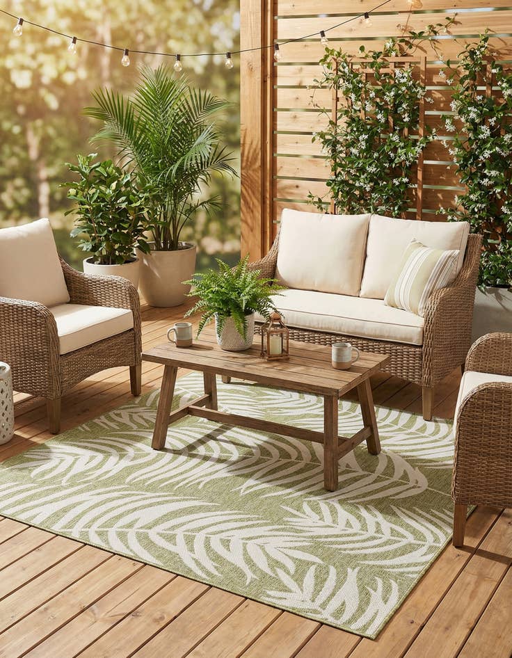 Detail image of 6' x 6'  Washable Botanical Indoor / Outdoor Square Rug