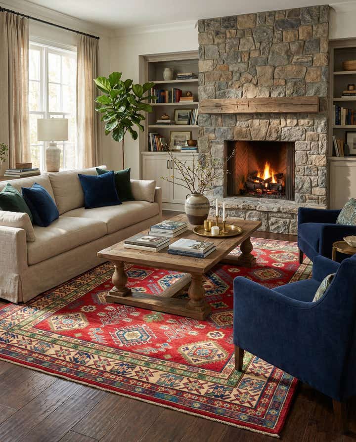 6' 7 x 9' 5 Hand Knotted Kazak Rug