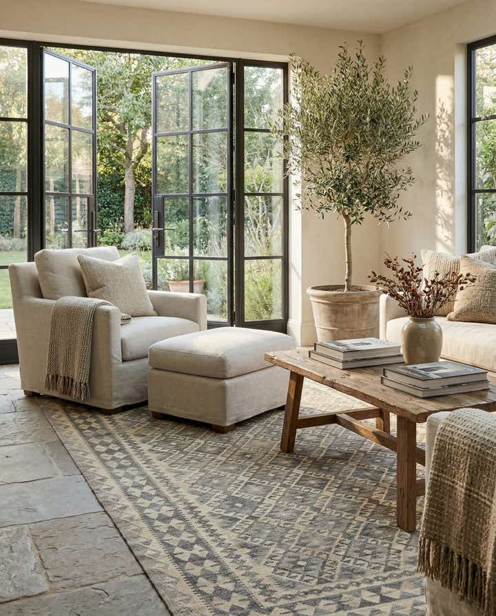 6' 8 x 9' 9 Hand Woven Kilim Maymana Wool Rug