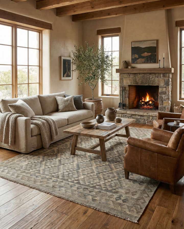 6' 9 x 10' Hand Woven Kilim Maymana Wool Rug