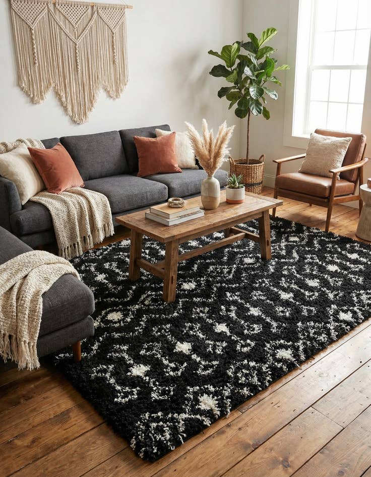 Detail image of  6' x 6' Moroccan Trellis Shag Square Rug