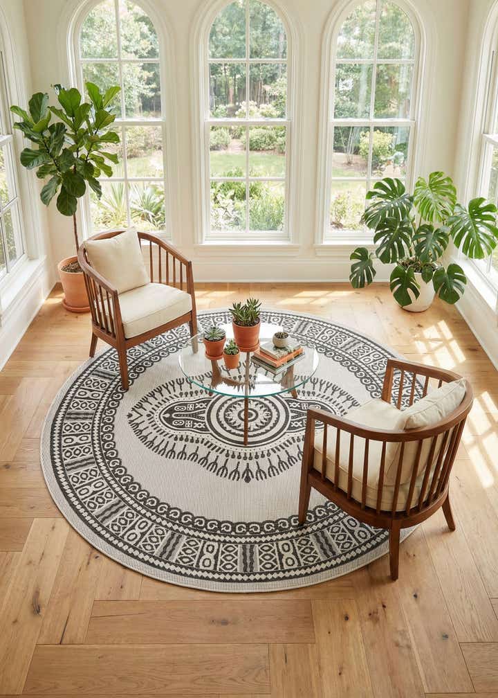 10' x 10' Easy-Clean Traditional Indoor / Outdoor Round Rug