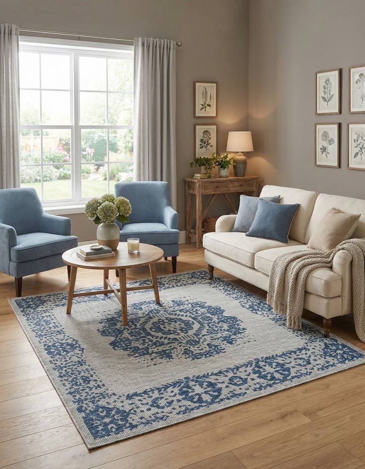 Detail image of 7' 10 x 7' 10  Washable Traditional Indoor / Outdoor Square Rug