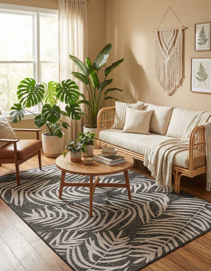 Detail image of 4' x 6'  Washable Botanical Indoor / Outdoor Rug