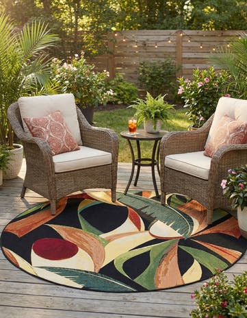 6' x 6' Easy-Clean Botanical Indoor / Outdoor Round Rug