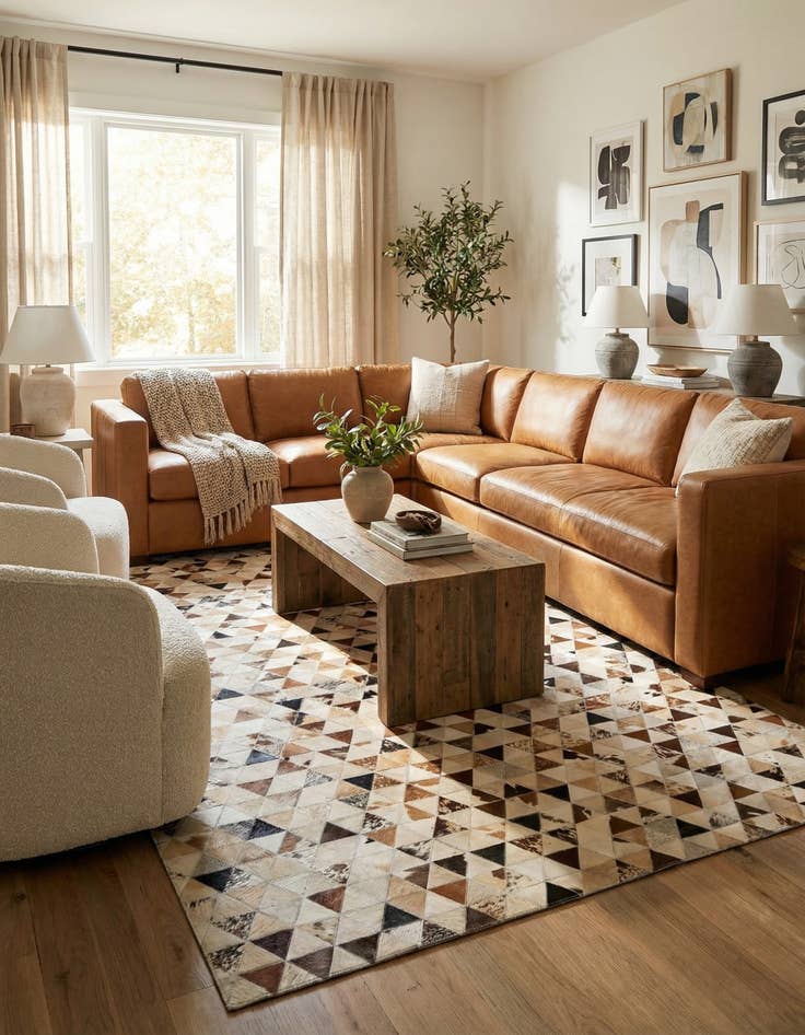 Detail image of 4' 10 x 7' 10 Cowhide Leather Rug