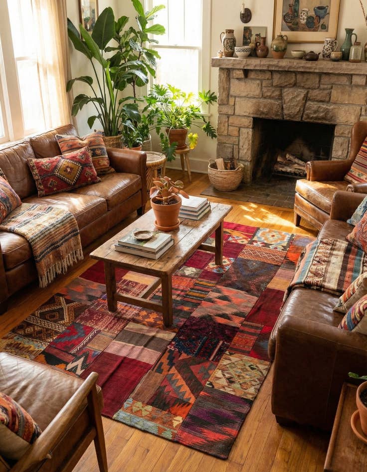 Detail image of 4' x 5' 9  Hand Woven Kilim Patchwork Wool Rug