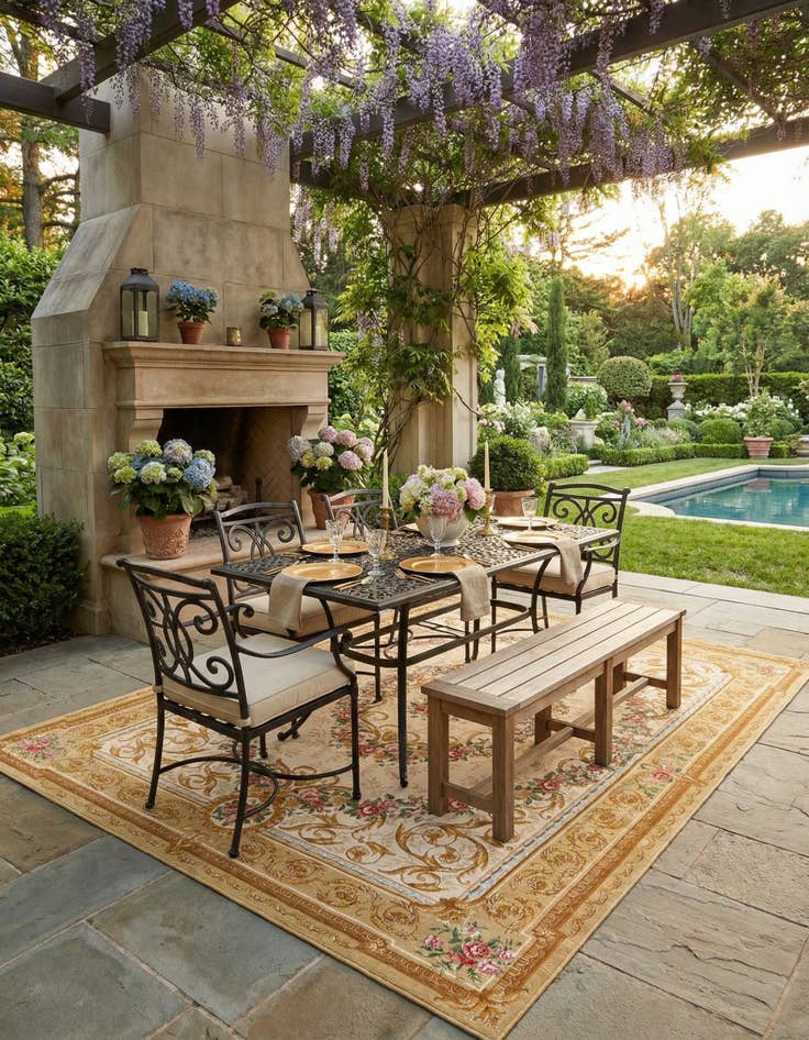 Detail image of 9' x 12'  Washable Traditional Indoor / Outdoor Rug