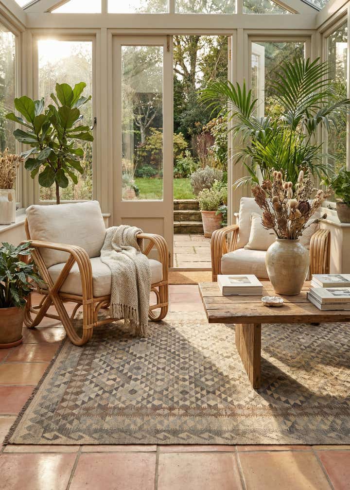 6' 7 x 9' 9 Hand Woven Kilim Maymana Wool Rug