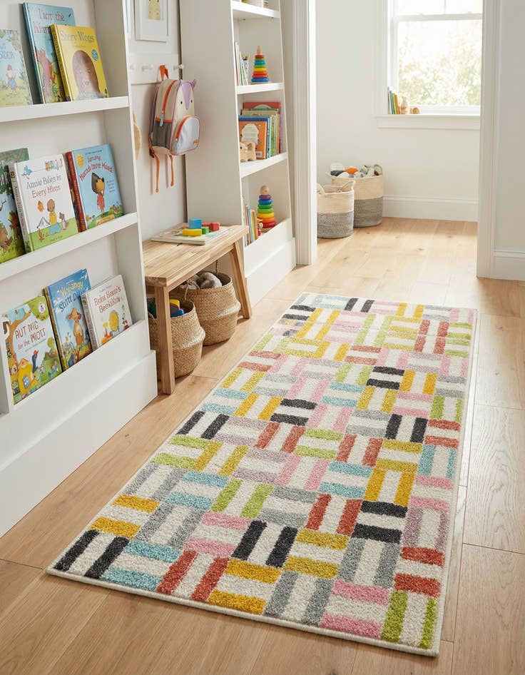 Detail image of 2' 2 x 4' Checkered Whimsy Kids Runner Rug