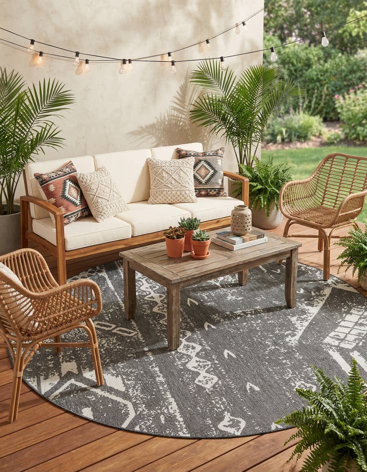 Detail image of  10' 8 x 10' 8  Washable Bohemian Indoor / Outdoor Round Rug