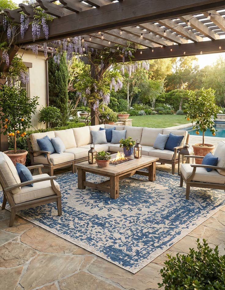 Detail image of 13' x 13'  Washable Traditional Indoor / Outdoor Square Rug