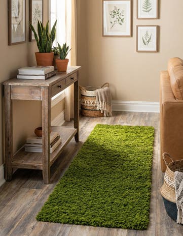 Grass Green Solid Shag Runner Rug
