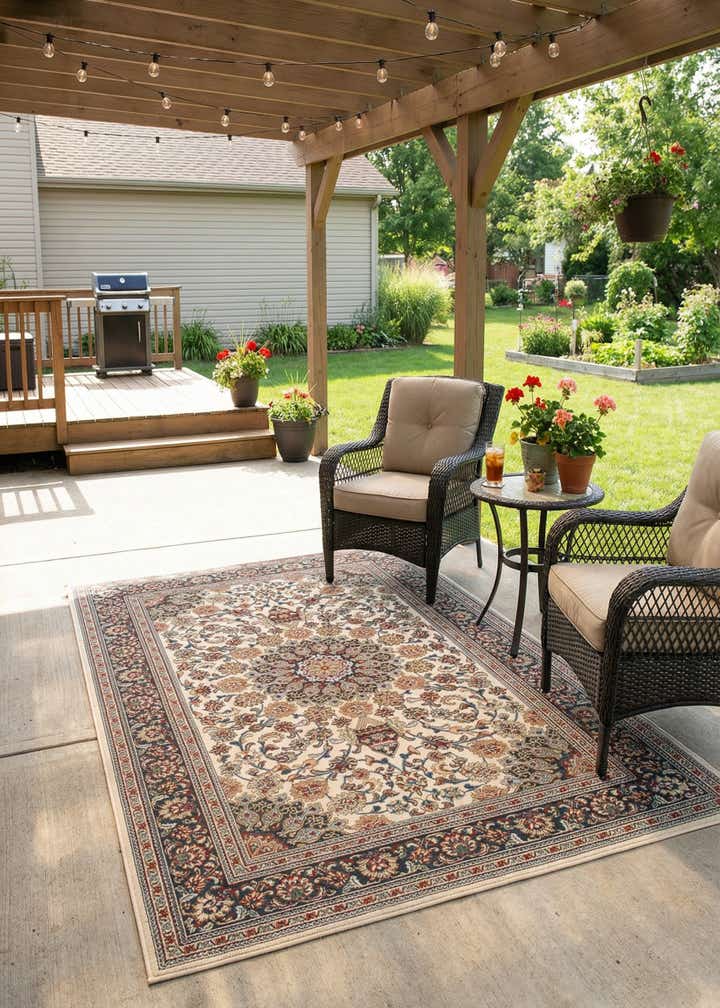 5' 3 x 8' Easy-Clean Traditional Indoor / Outdoor Rug